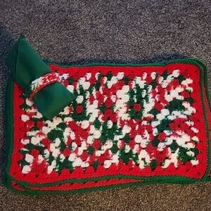 Vintage, Handmade, Festive Crochet Placemats with Napkin Holder